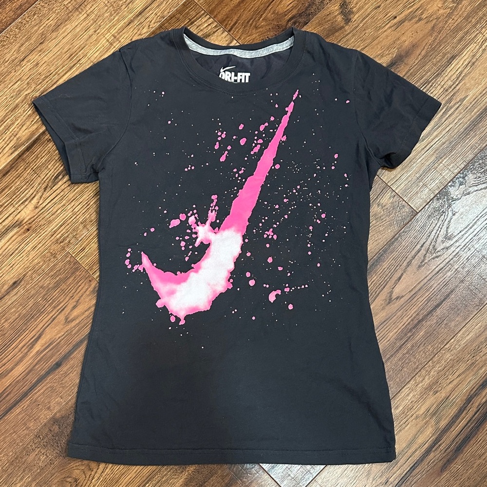 Nike Black Tee with Pink Splash Design
